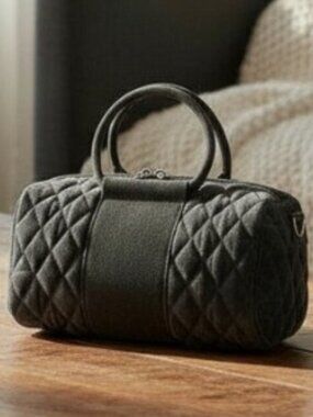 Vera Bradley Mini Classic Black Quilted Barrel Satchel